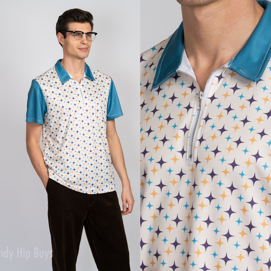 Polo Shirt Men, Men's Polo Shirt, Retro Shirt Men, 50s 60s style shirt, Mid Century Shirt Style, Retro Polo Shirt, Retro Turquoise Shirt