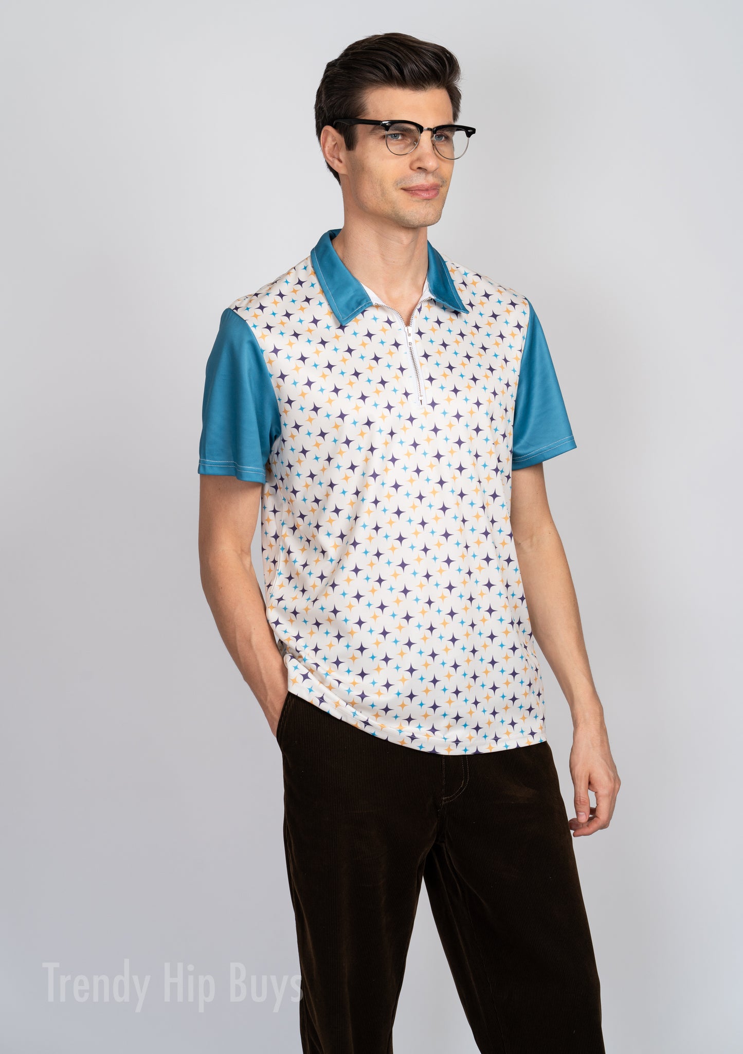 Polo Shirt Men, Men's Polo Shirt, Retro Shirt Men, 50s 60s style shirt, Mid Century Shirt Style, Retro Polo Shirt, Retro Turquoise Shirt