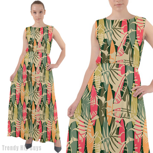 Boho Dress, Boho Maxi Dress, Green Pink Maxi Dress, Tropical Dress, 70s Dress Style, Green Pink Floral Maxi Dress, Hippie Dress