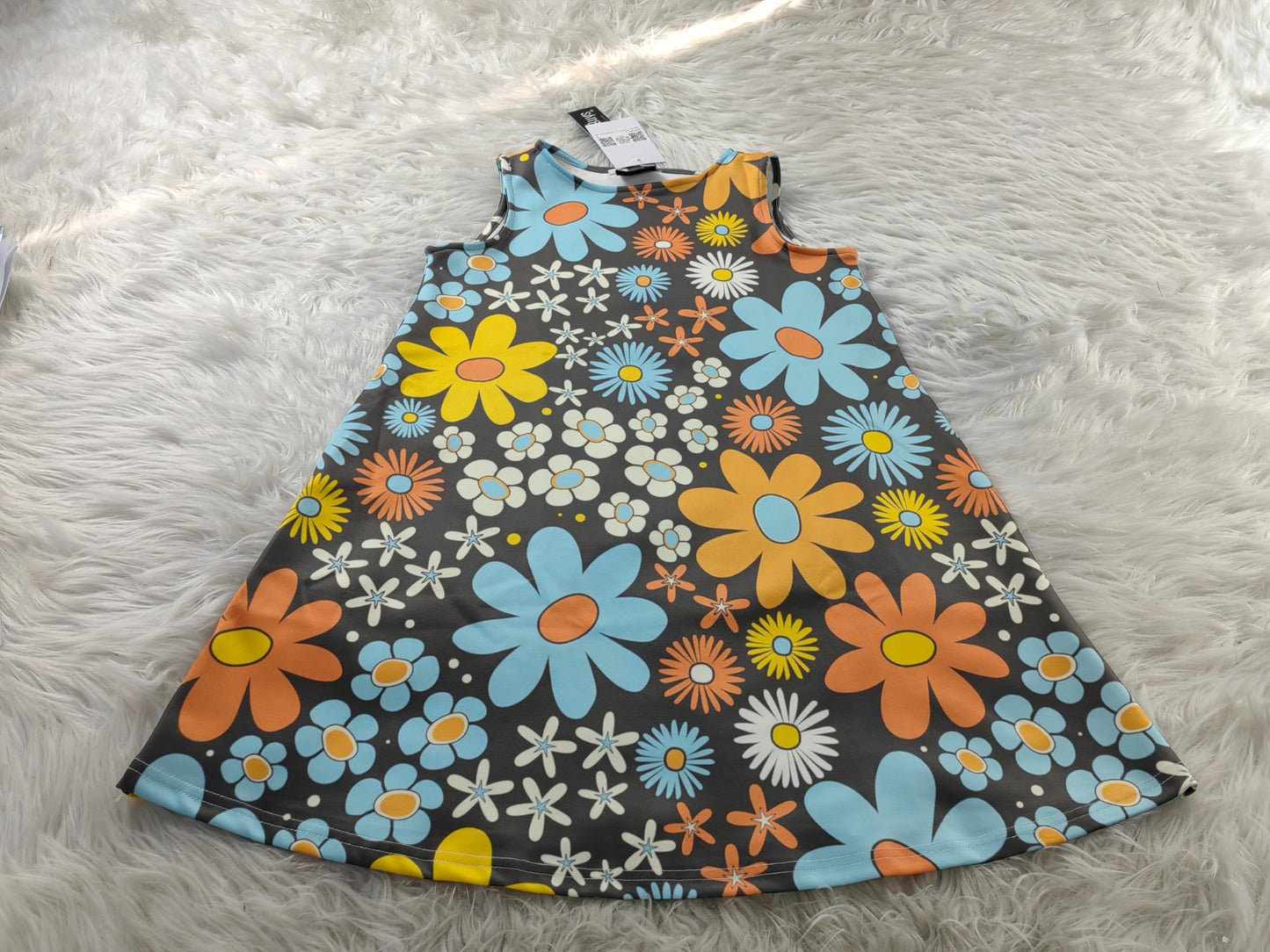 60s Style Dress, Mod Blue Floral Tent Dress | Retro Sleeveless Mini Dress | 60s Go-Go Dress