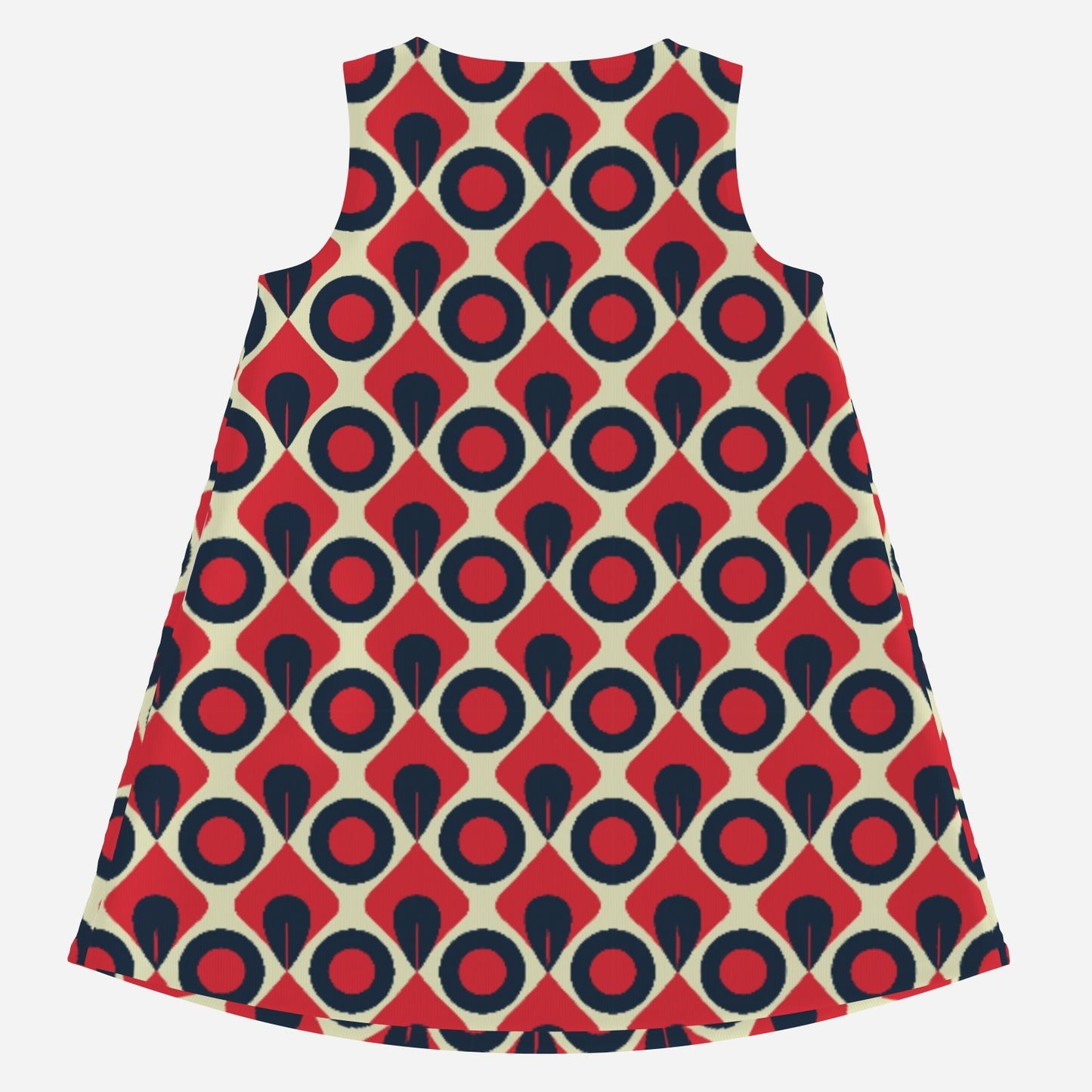 60s Dress Style | Op Art Geometric Red Blue Tent Mini Dress | Mod 60s Sleeveless Go Go Dress