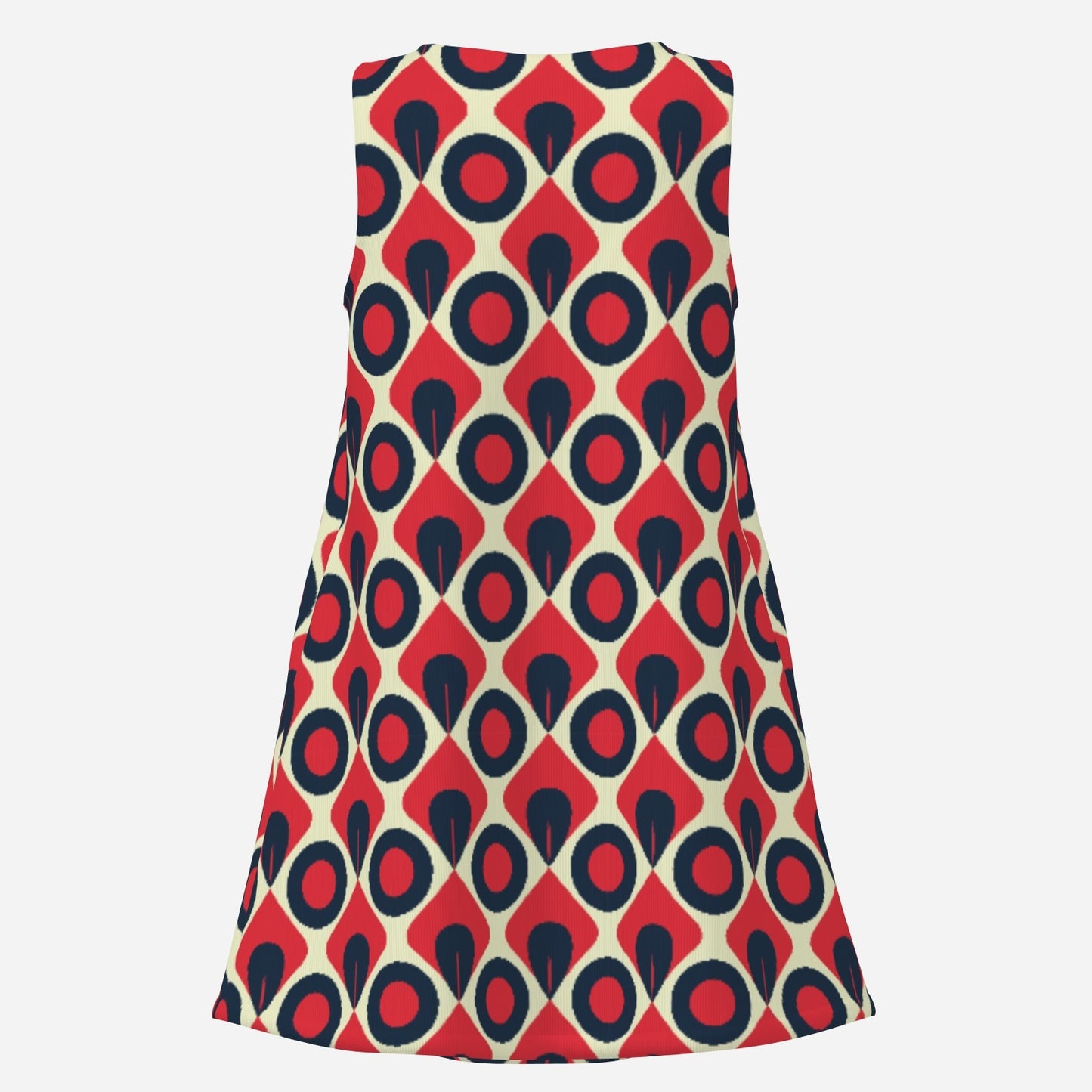 60s Dress Style | Op Art Geometric Red Blue Tent Mini Dress | Mod 60s Sleeveless Go Go Dress