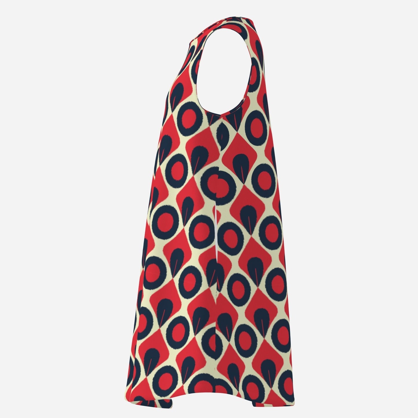 60s Dress Style | Op Art Geometric Red Blue Tent Mini Dress | Mod 60s Sleeveless Go Go Dress