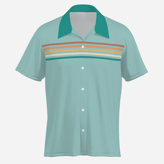 Men’s 50s Style Shirt | Retro Blue Stripe Rockabilly Shirt | Vintage 1950s Shirt Men |