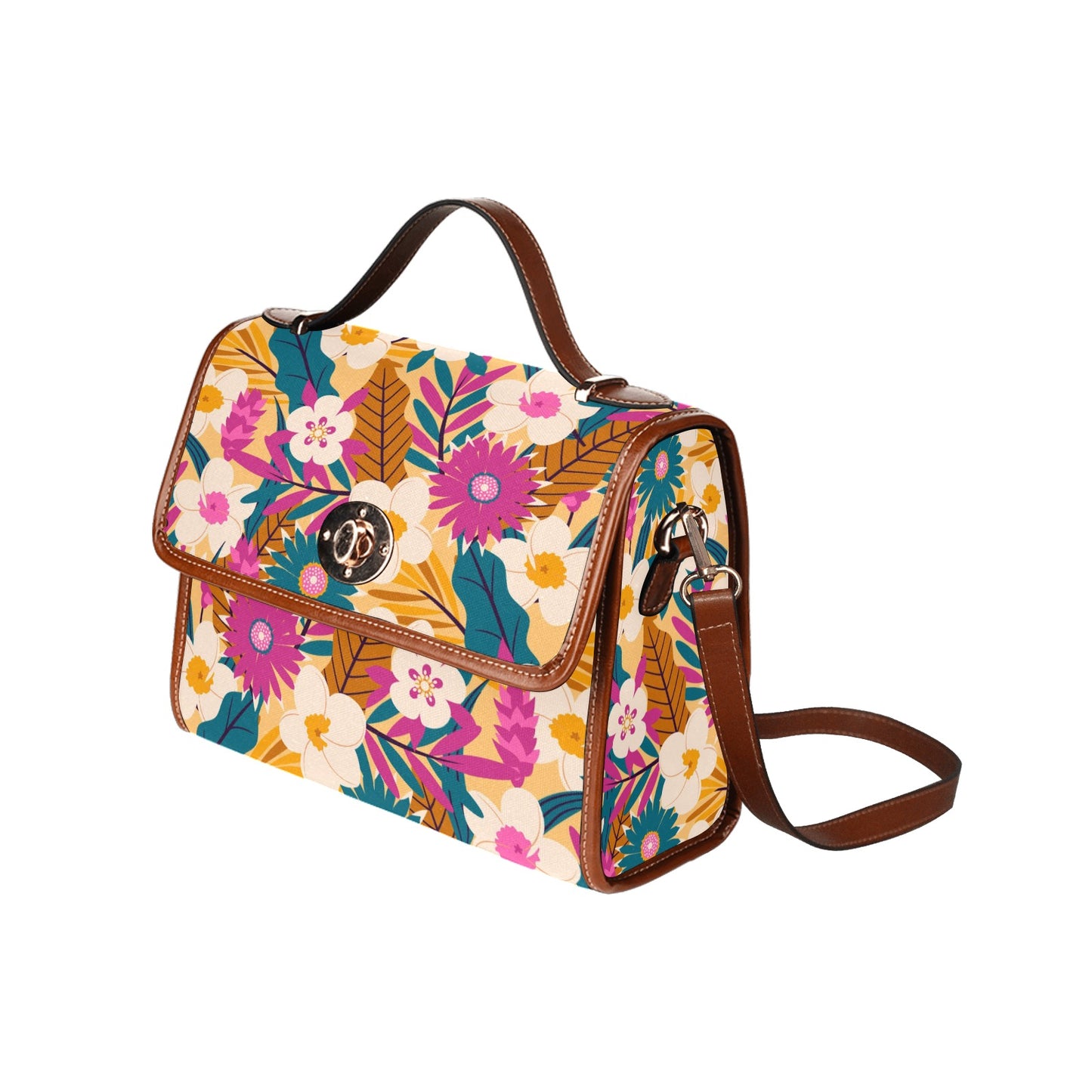 Women's Handbag, Retro Floral Handbag, Retro Handbag, Pink Teal Floral Handbag, Floral Purse, Vintage style handbag, Floral Satchel