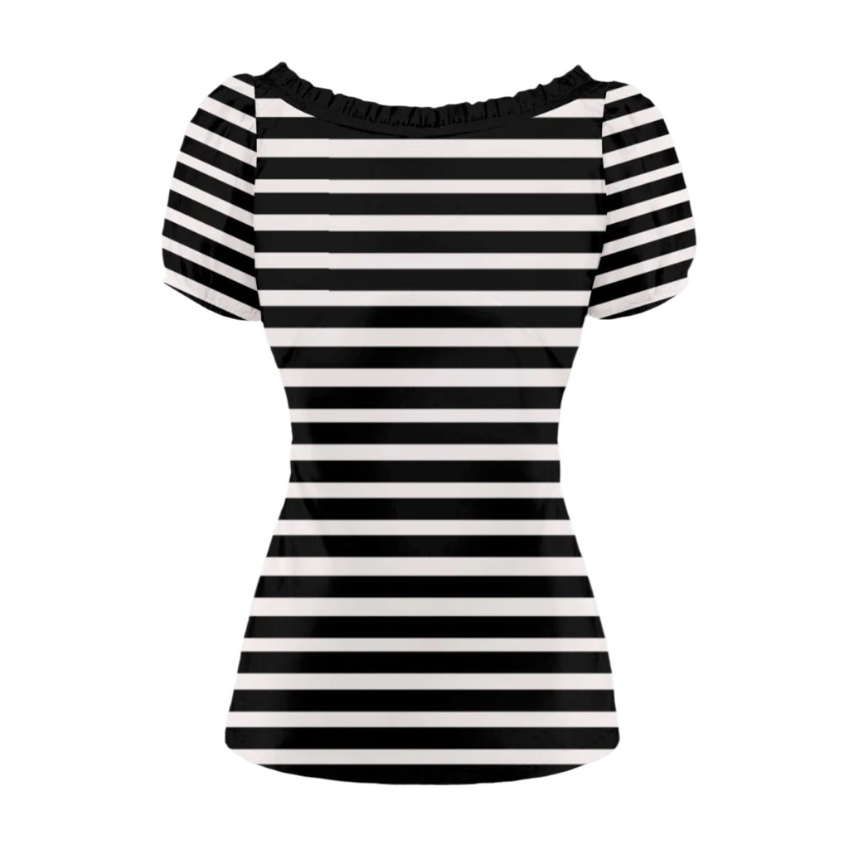 Black & White Stripe Babydoll Blouse – Vintage 40s Style Top | Retro Puff Sleeve Bow Tie Top