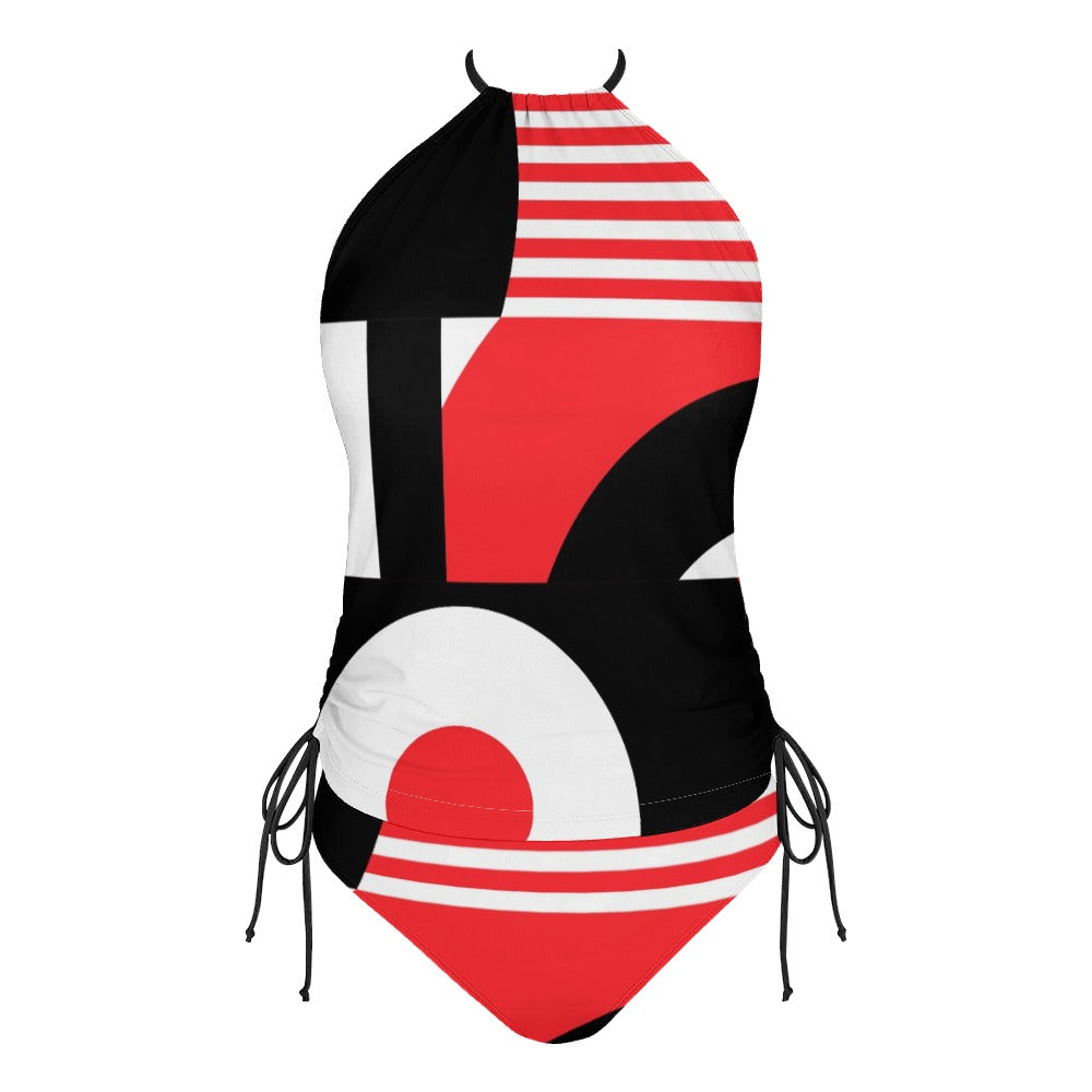 Retro Tankini, Red Black Tankini, Mod Bikini, Op Art Geometric Tankini, Two piece Bikini