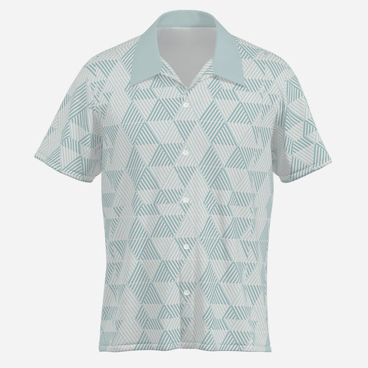 Retro Blue Shirt Men | Blue Geometric Print Shirt | 50s 60s Inspired Geometric Shirt | Rockabilly Shirt Men
