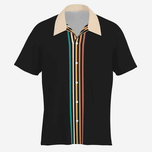 70s Style Shirt Men | Retro Black Stripe Shirt | Groovy Multicolor Stripe Shirt | Contrasting Beige