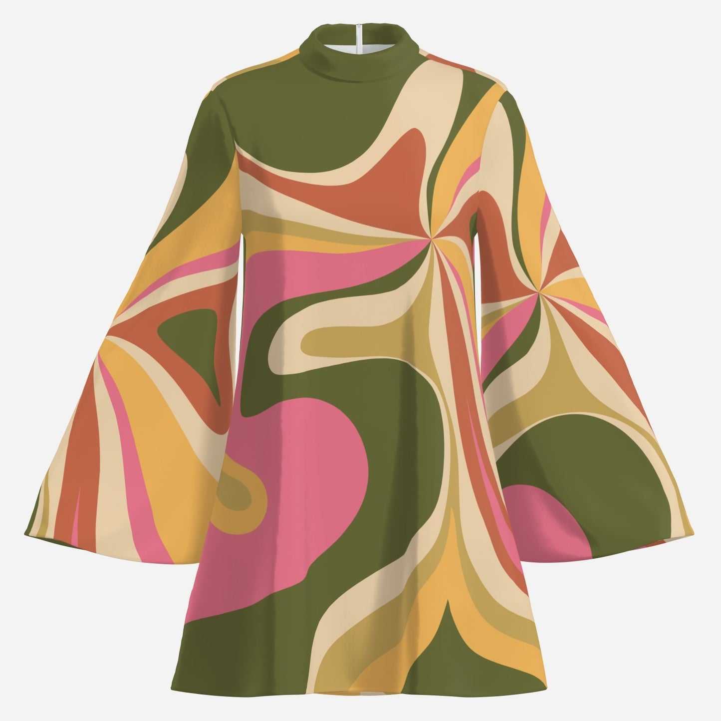 70s Dress Style, Bell Sleeve Dress, 70s mini dress, Boho Dress, Groovy 70s Style Dress, Bohemian dress, Hippie Dress, Multicolor Tent Dress