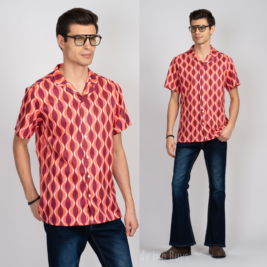 Retro Shirt Men, Retro Top, Mid Century Style Top, Mod 60s Style Shirt, Vintage Style Top, Maroon Shirt, Hawaiian Shirt, Dress Shirt