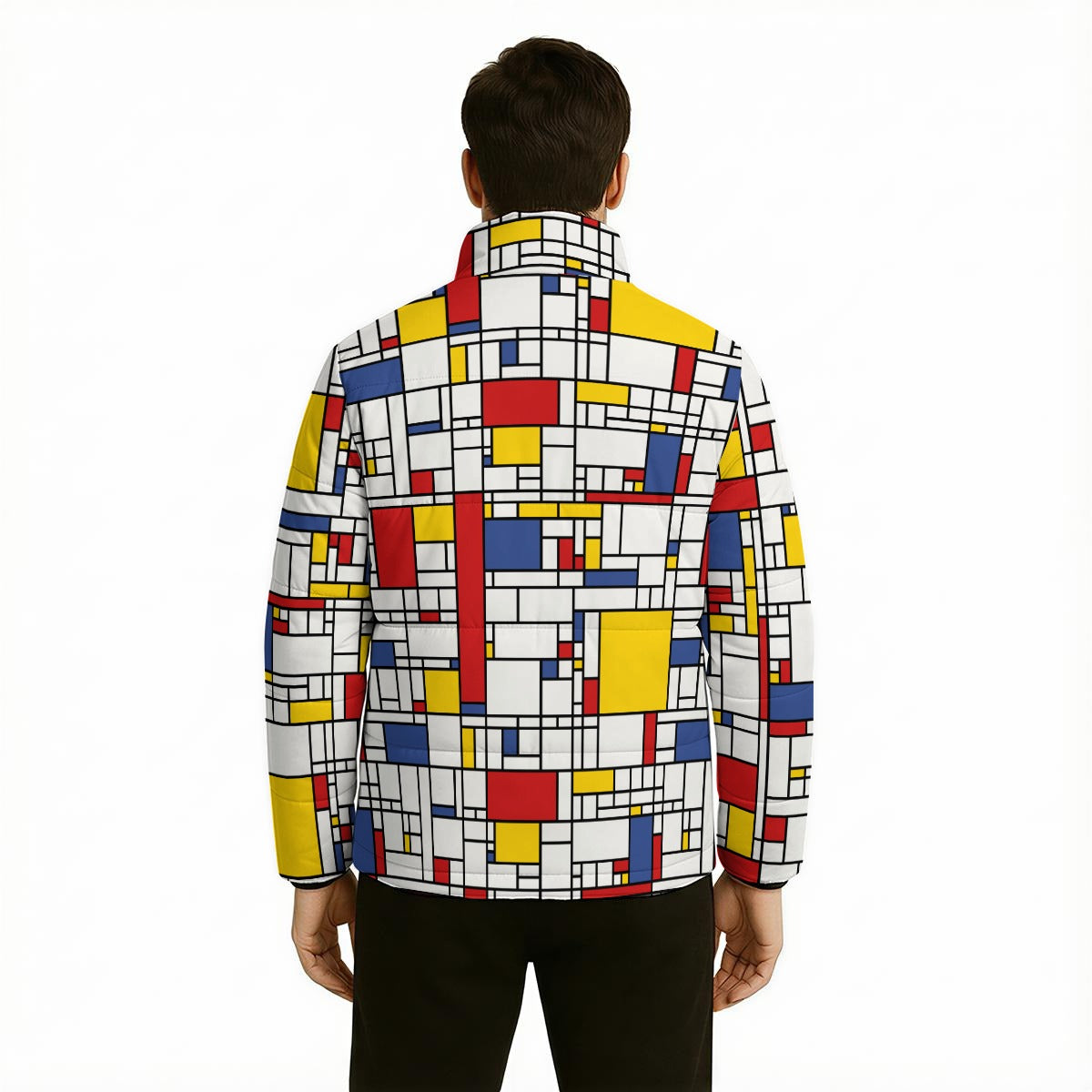 Unisex Retro Mondrian Puffer Jacket | Vintage Geometric 60s Style Puffer Jacket