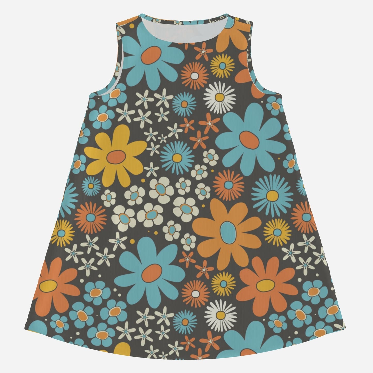 60s Style Dress, Mod Blue Floral Tent Dress | Retro Sleeveless Mini Dress | 60s Go-Go Dress