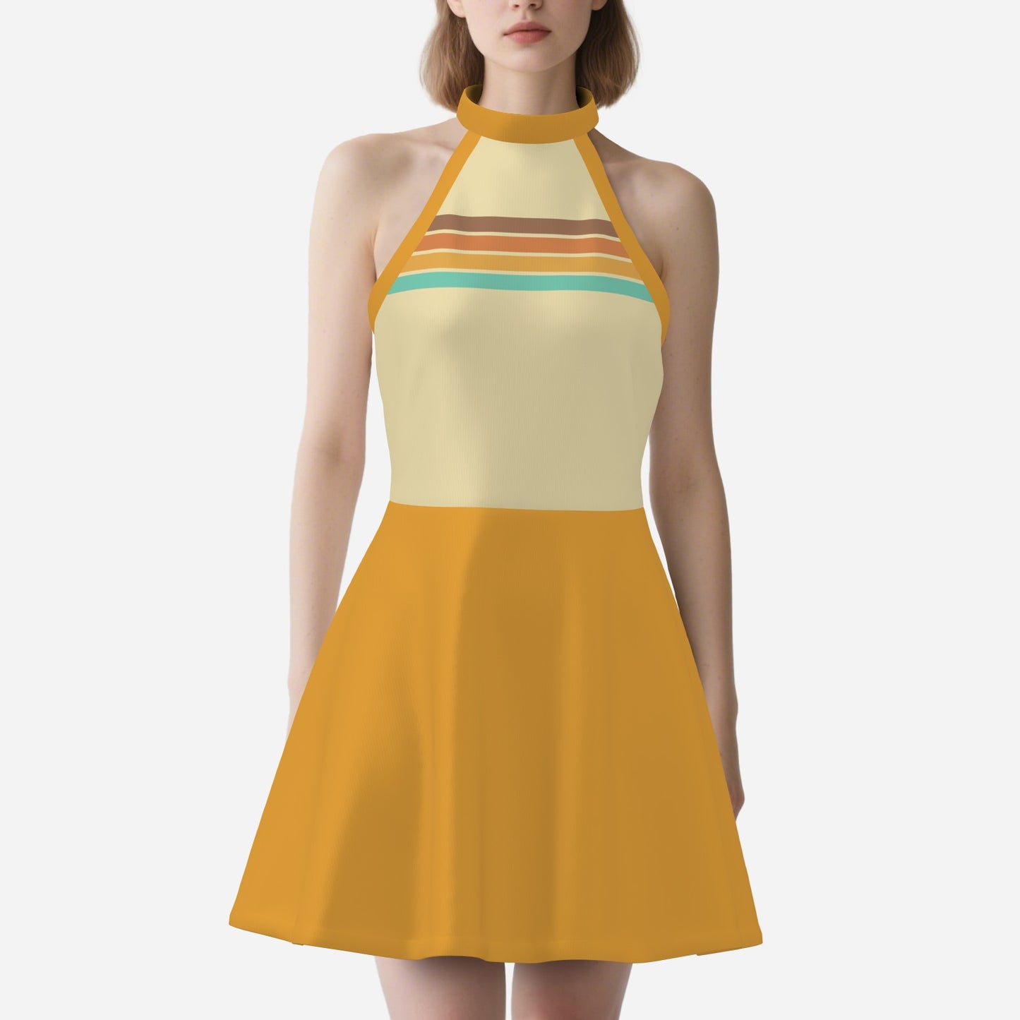 Vintage halter Dress Style, 70s style Dress, Retro halter Dress Mini Dress, Retro Mustard yellow Dress