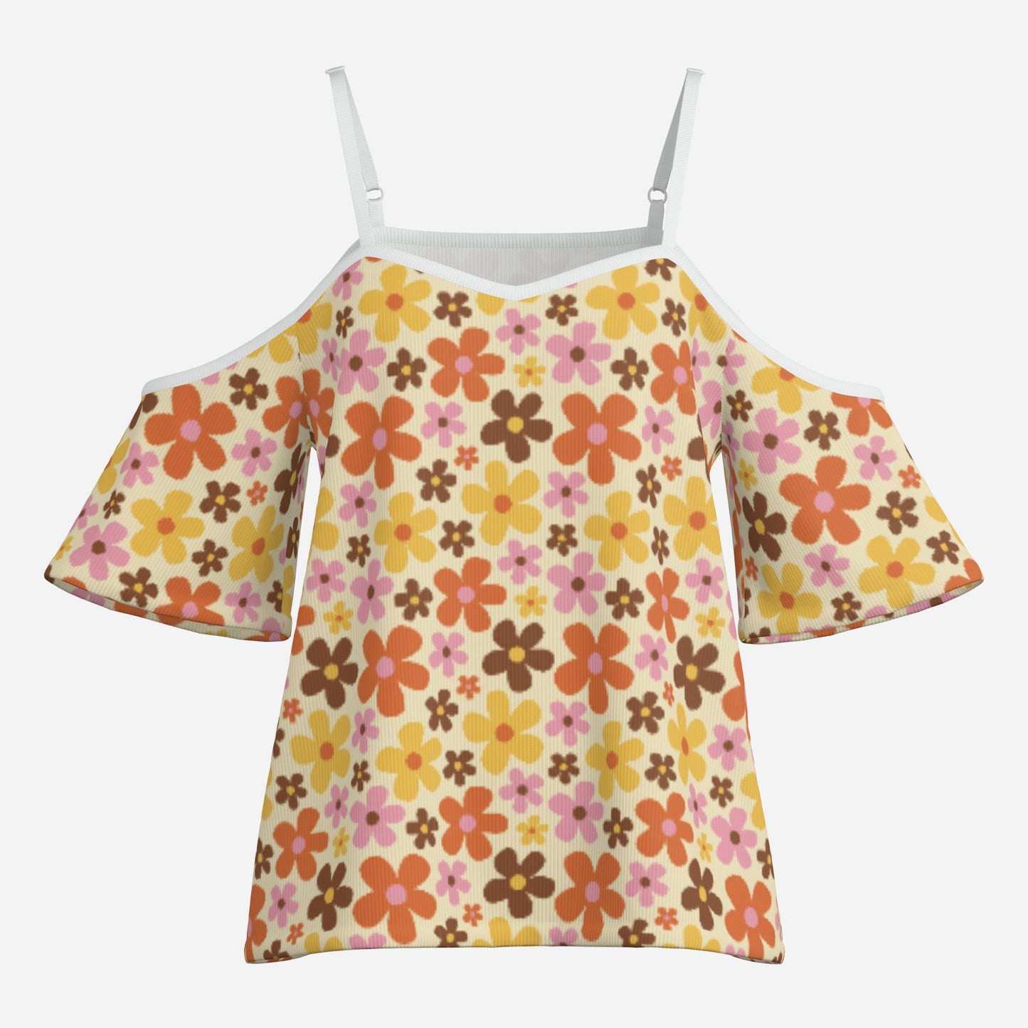 Women’s Retro 70s Off Shoulder Top | Eco-Friendly Imitation Cotton Flutter Sleeve Blouse
