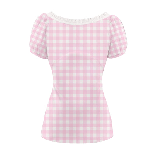 vintage50sstyletop,retropinkpuffsleevetop,vintagebowtietop,pinkginghampuffsleevetop