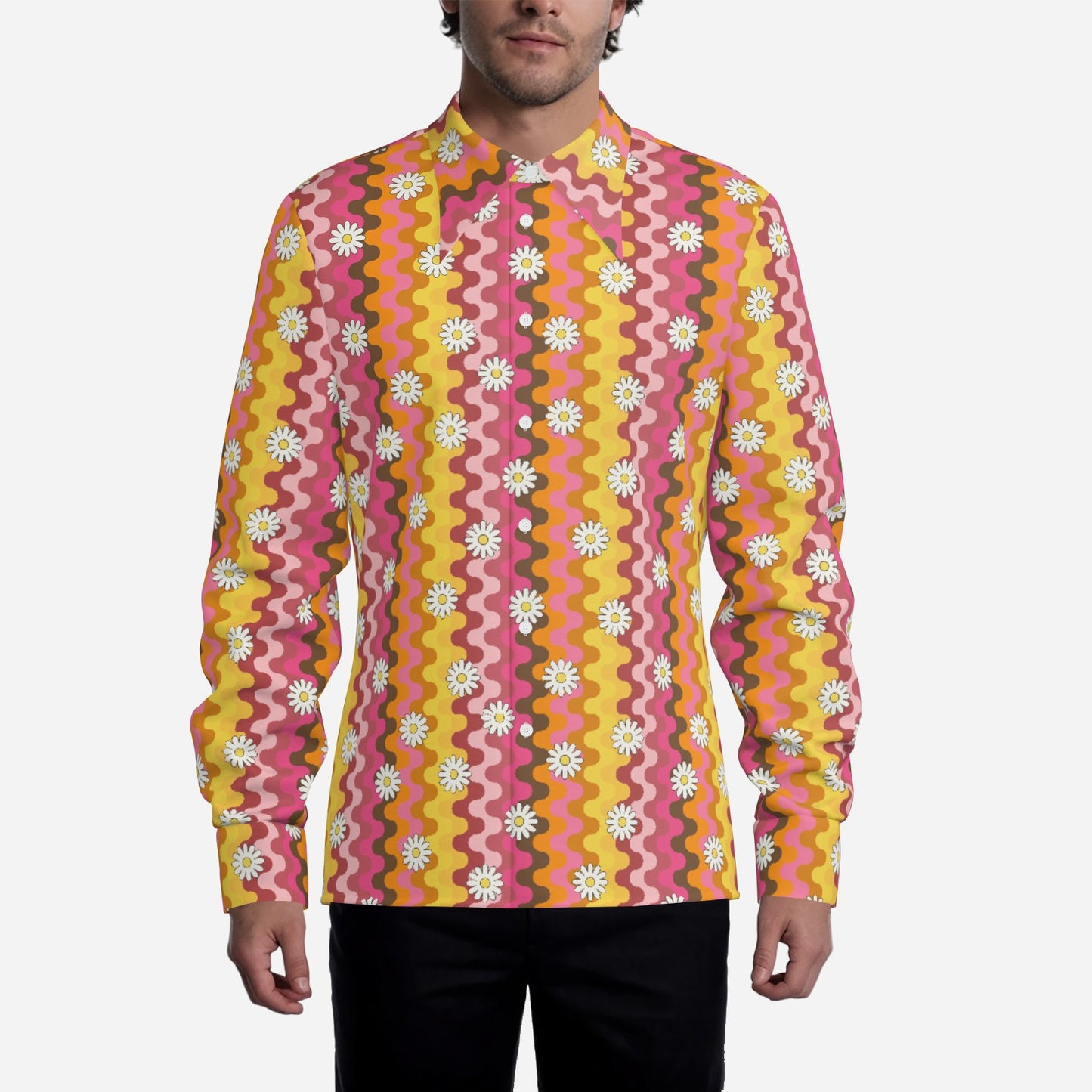 Groovy 70s Floral Shirt Style – Wing Collar Hippie Top | Men's Psychedelic Boho Style Shirt