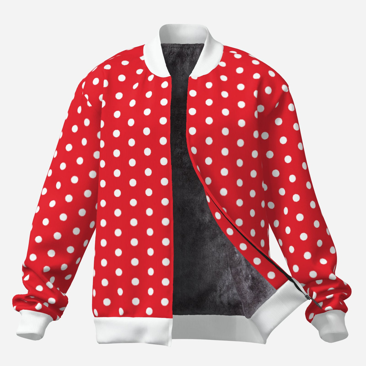 Unisex Red Polka Dot Bomber Jacket | Fleece Lined Retro 50s 60s Jacket