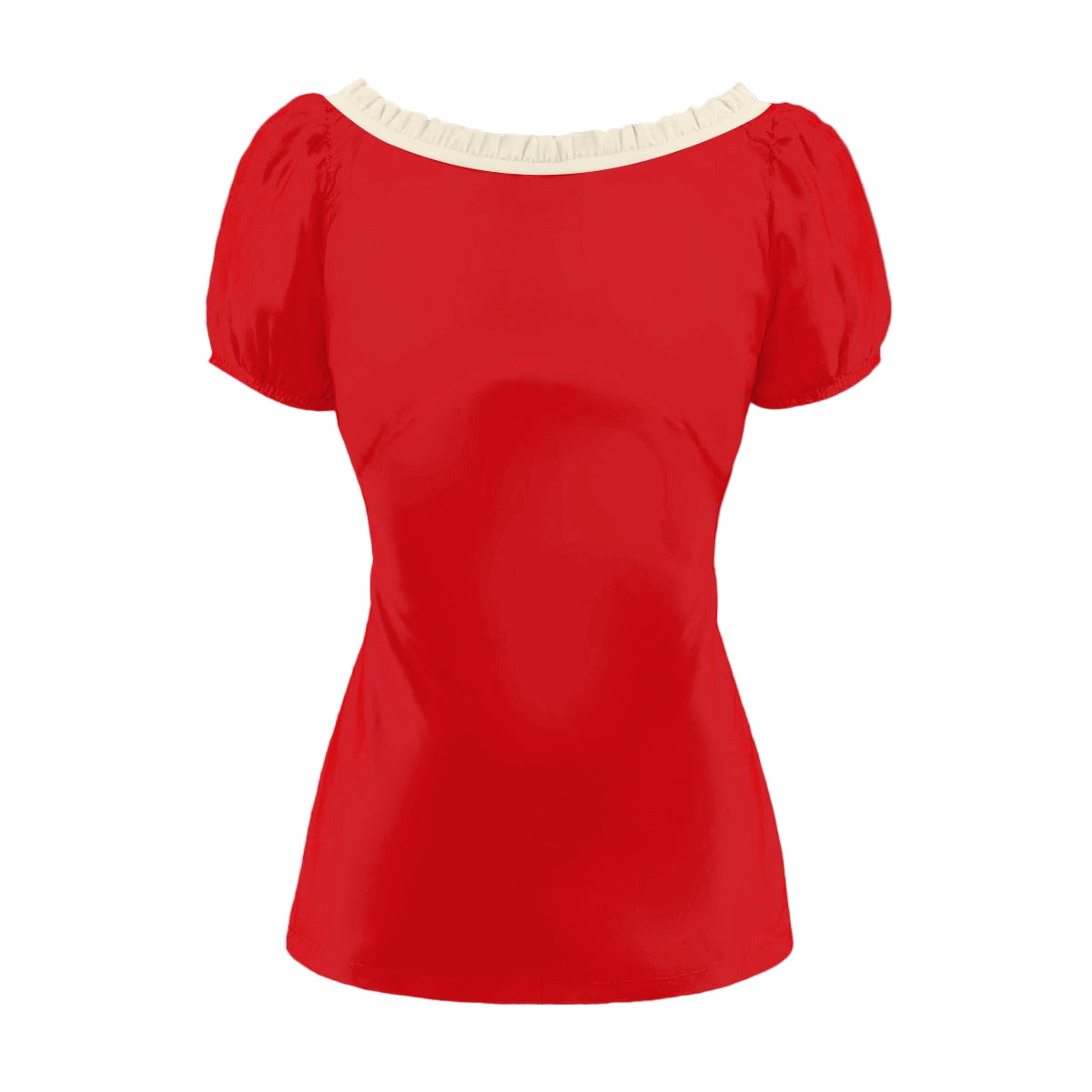 Retro Red Babydoll Top | Red Puff Sleeve Blouse | Red Bow Tie Ruffle Top | Red 50s Style Scoop Neck Top