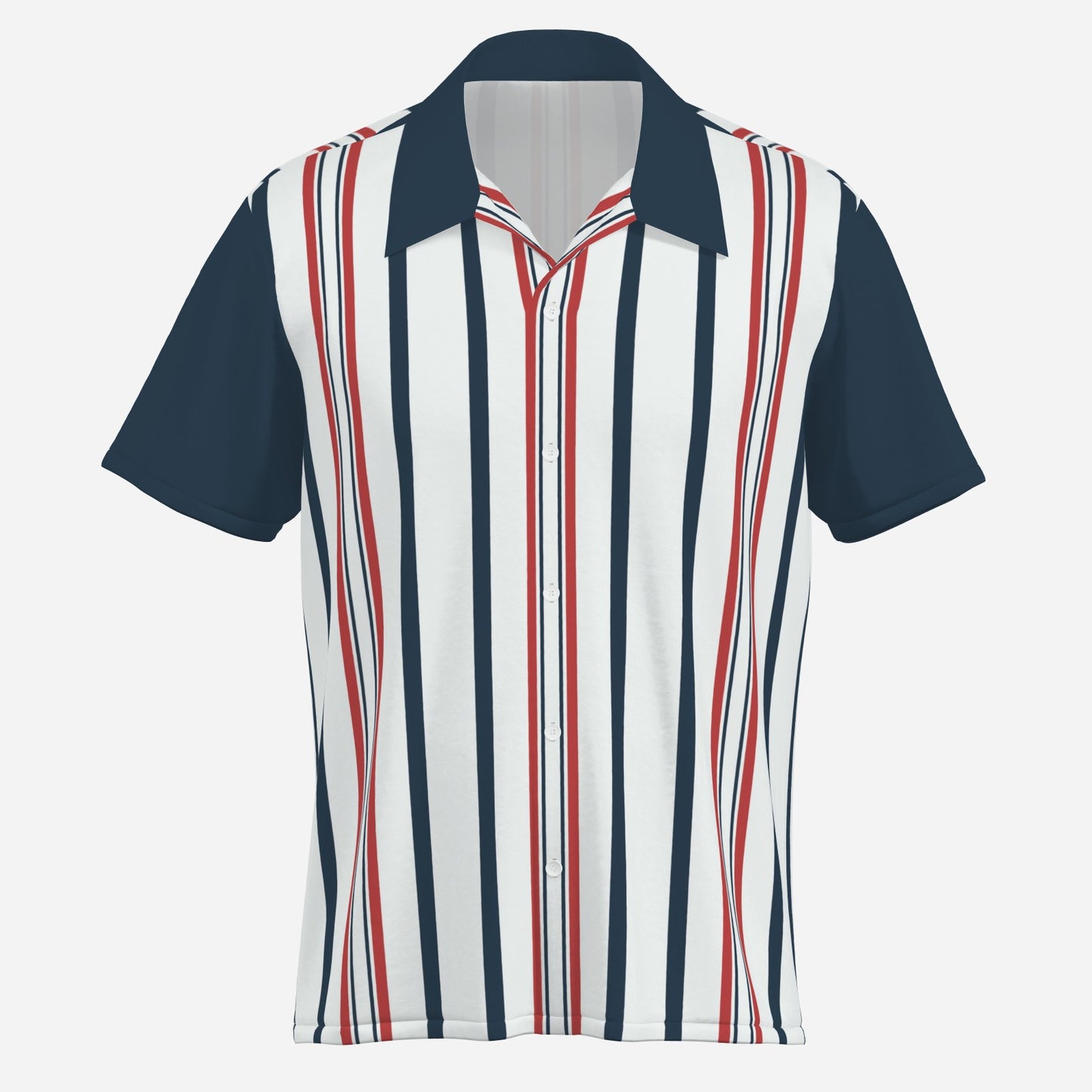 Men’s 50s Style Shirt | Retro Red Blue Stripe Shirt | Vintage Nautical Rockabilly Shirt Men