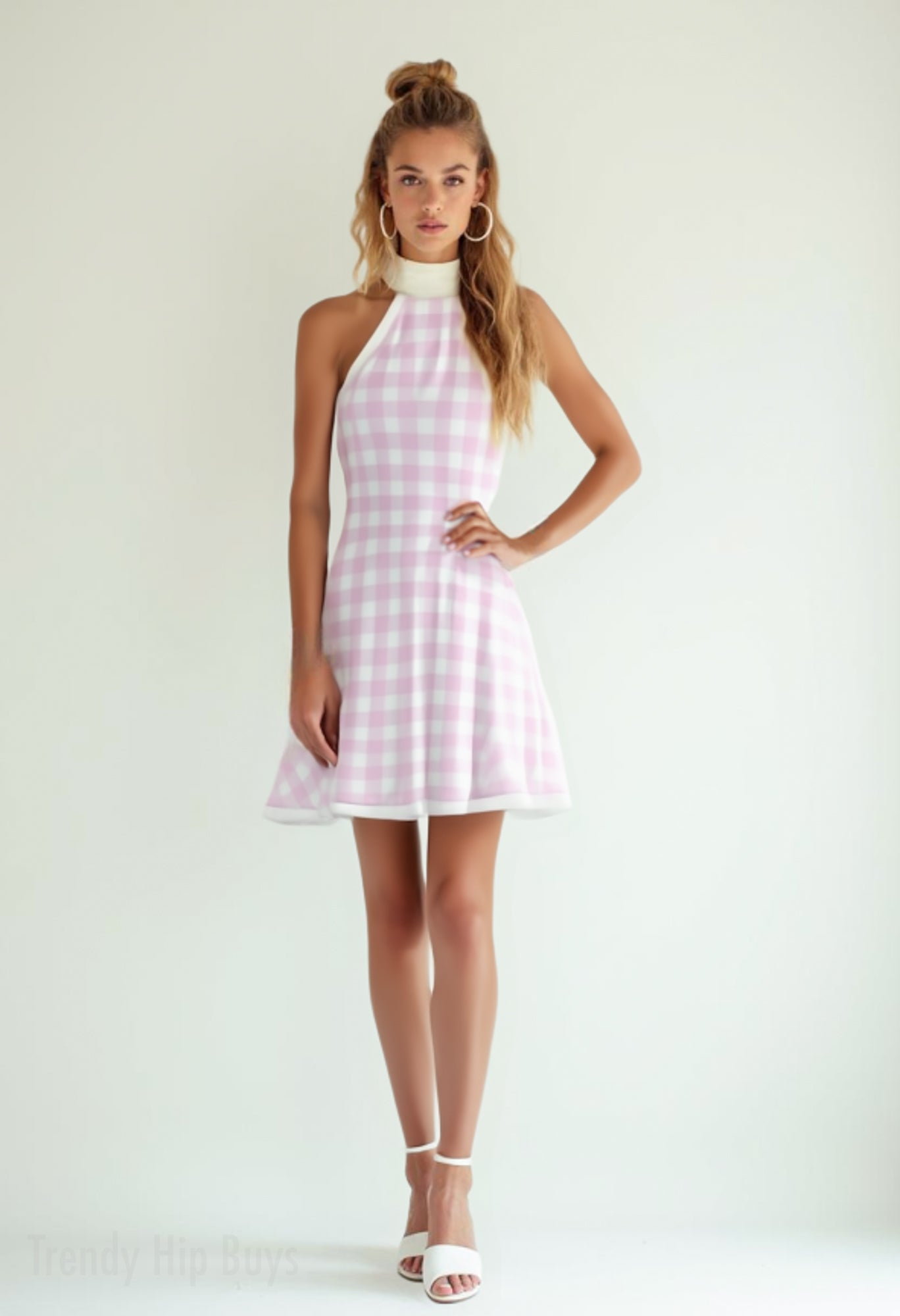 Vintage 60s Style Pink Gingham Dress | Retro Halter Mini Dress | 60s style mini dress, pink aline mini dress, sleeveless mini dress