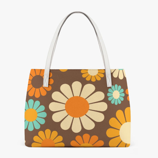 Mod 60s Retro Handbag | Vintage-Inspired PU Leather Tote | Floral Print Shoulder Bag