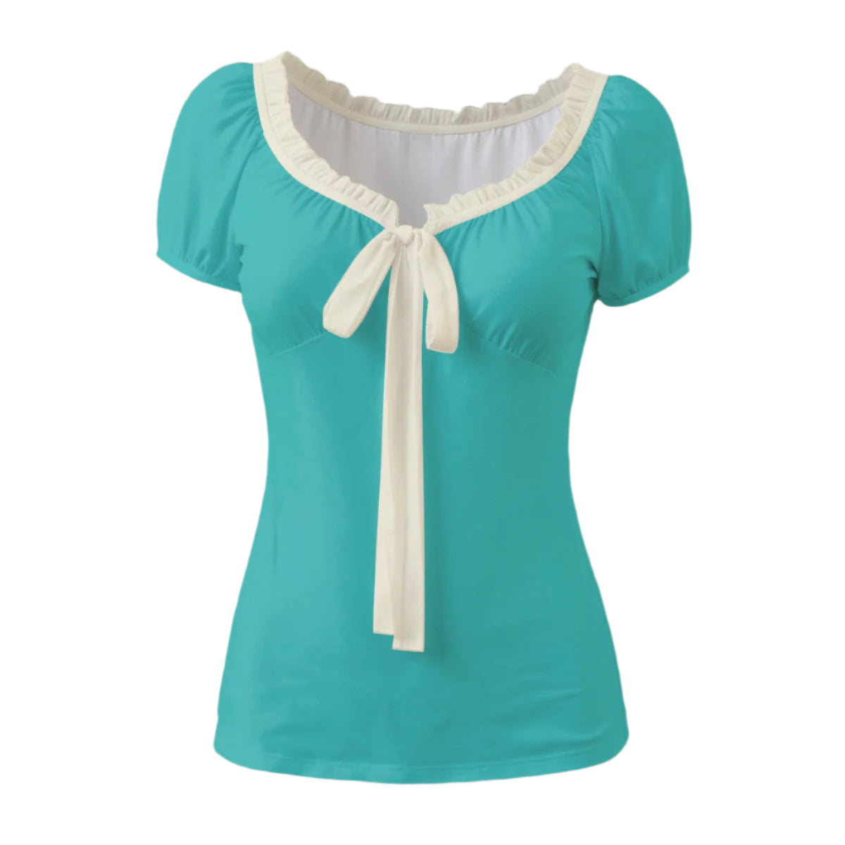 Turquoise Babydoll Blouse – Vintage 40s Style Top | Turquoise Bow Tie Blouse for Women