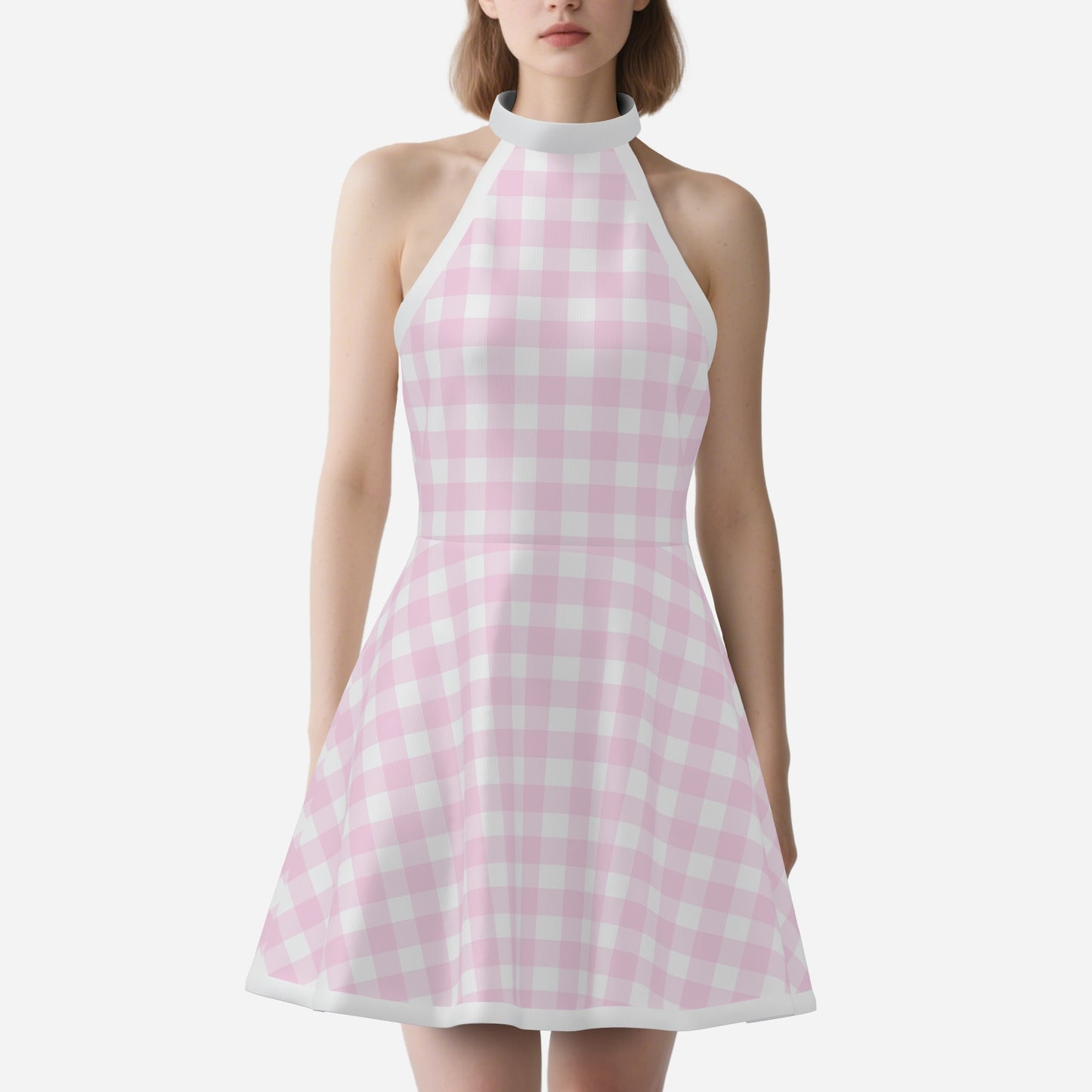 pinkhalterdress,60sstyleminidress