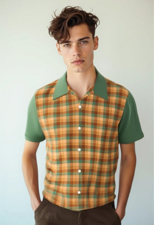Men's 50s inspired Shirt, Retro Plaid Shirt, Vintage 50s Style Shirt Men, Retro Brown Plaid Shirt Men, Rockabilly Shirt