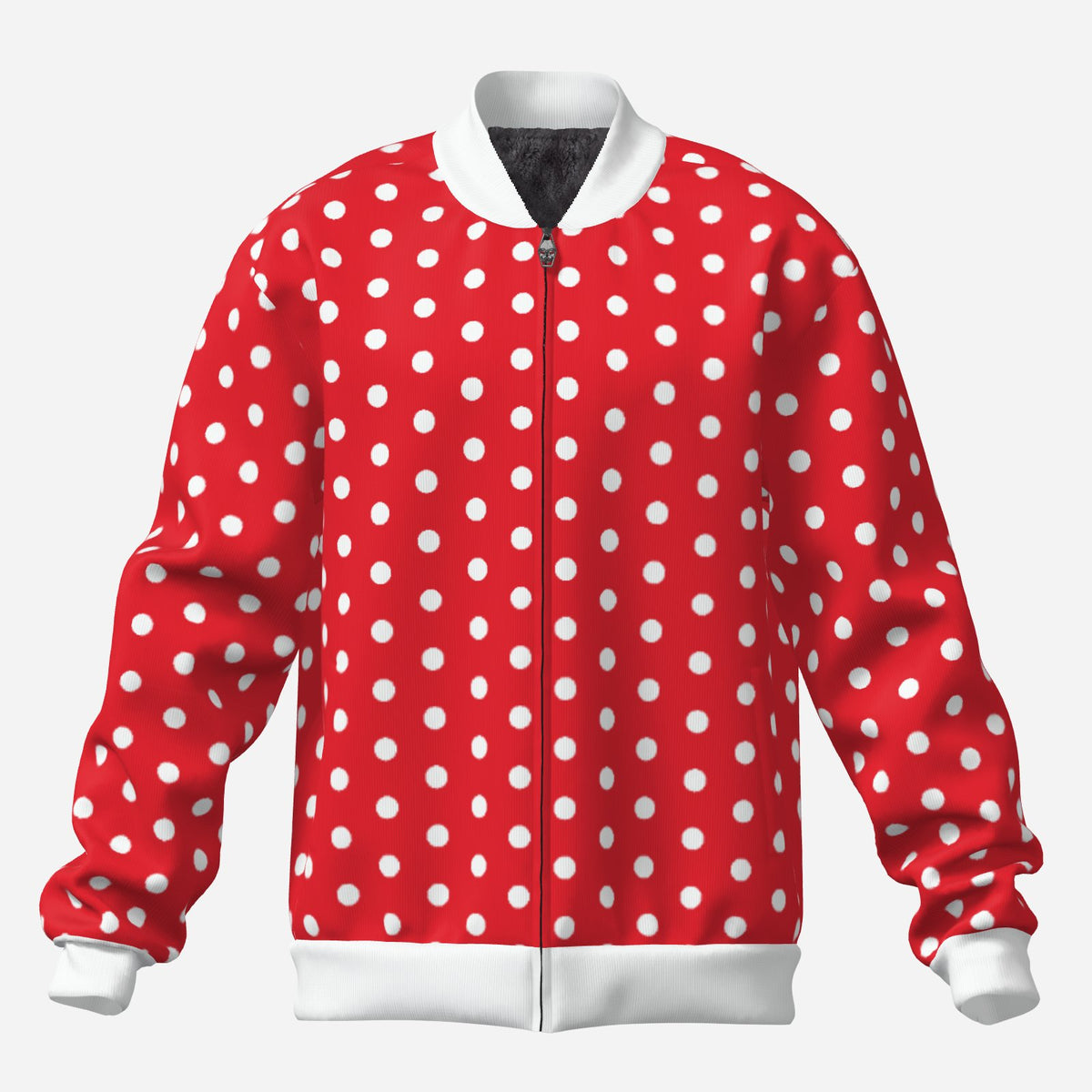 Unisex Red Polka Dot Bomber Jacket | Fleece Lined Retro 50s 60s Jacket