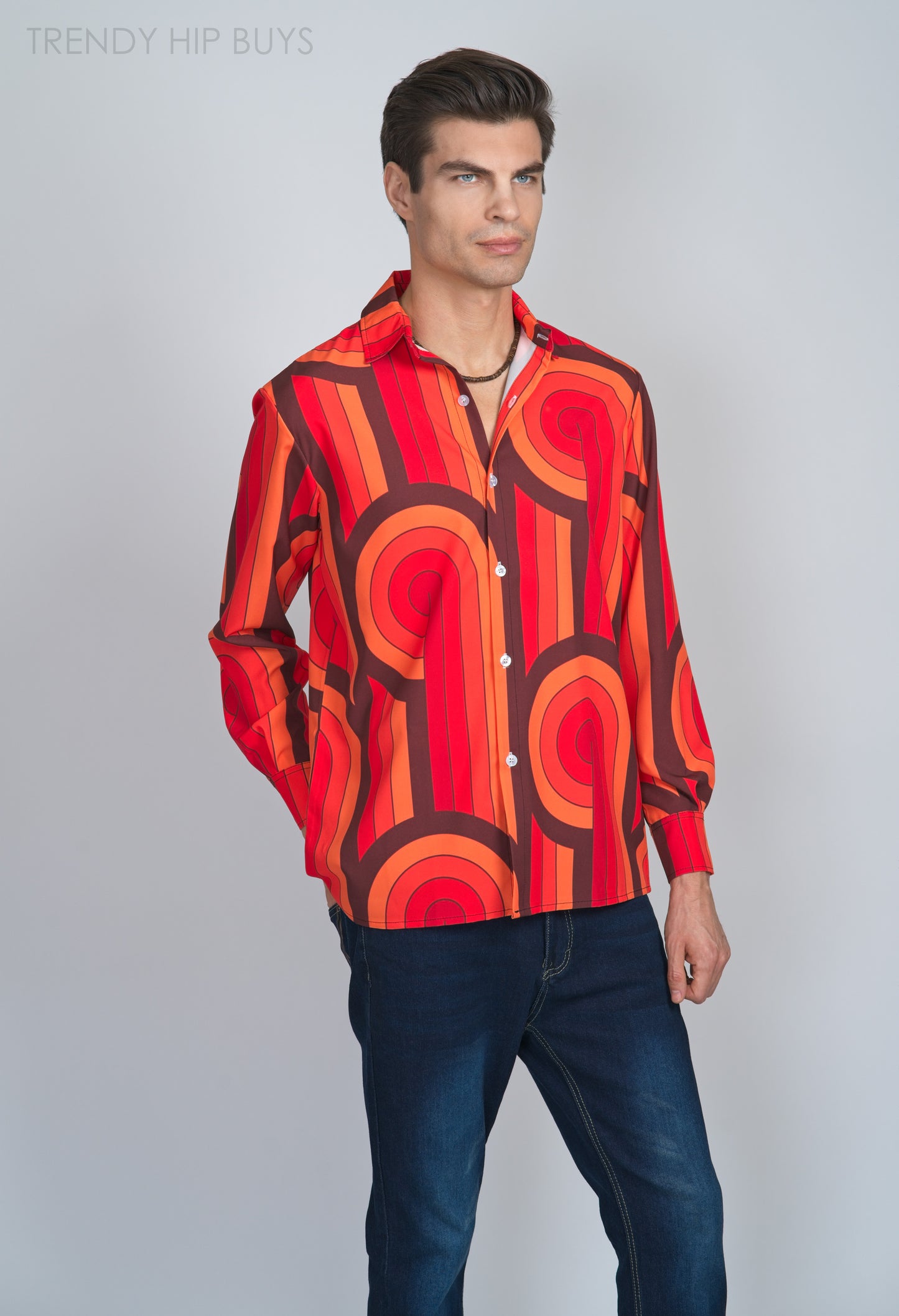 70s Clothing Men, Retro Shirt, 60s 70s Shirt Men, Men's 70s Style Shirt, Orange Brown Groovy Shirt Men, Hippie Shirt, 70s top men