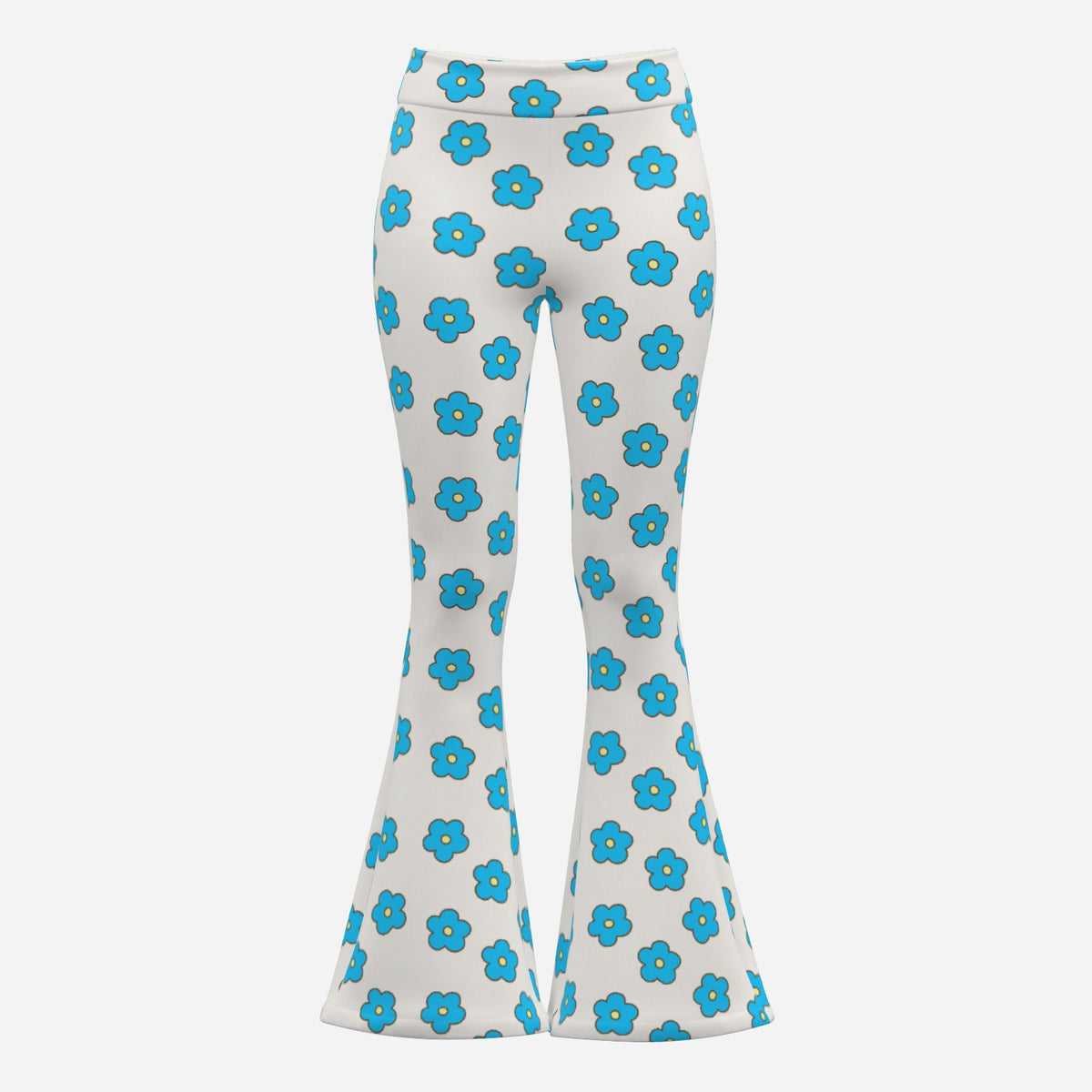 70s Turquoise Bell Bottom Pants | Retro Wide Leg Yoga Pants | Turquoise Floral Vintage Flare Leggings Women
