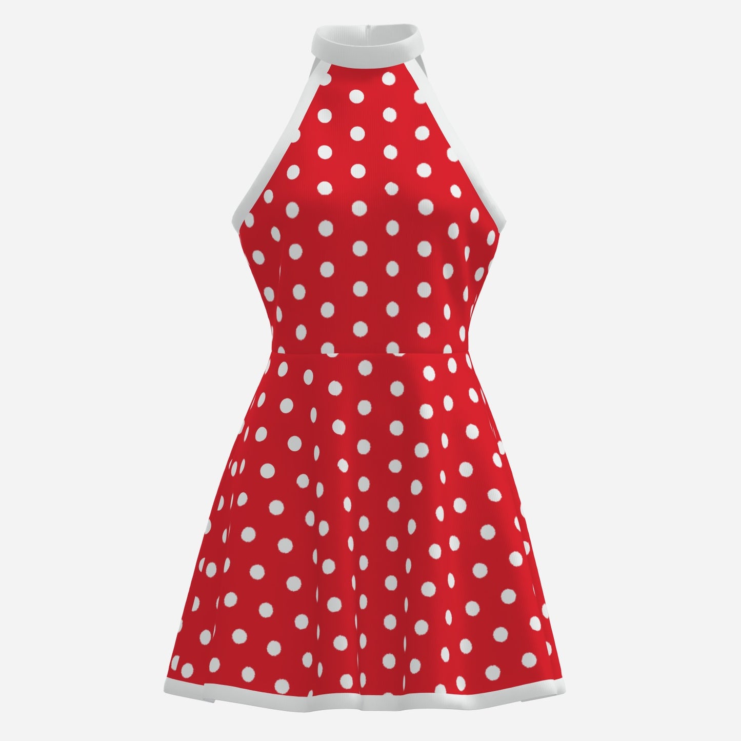 50s 60s Dress Style, Retro Red Polka Dot mini dress, Red Polka Dot Halter Mini Dress, Red Sleeveless Dress