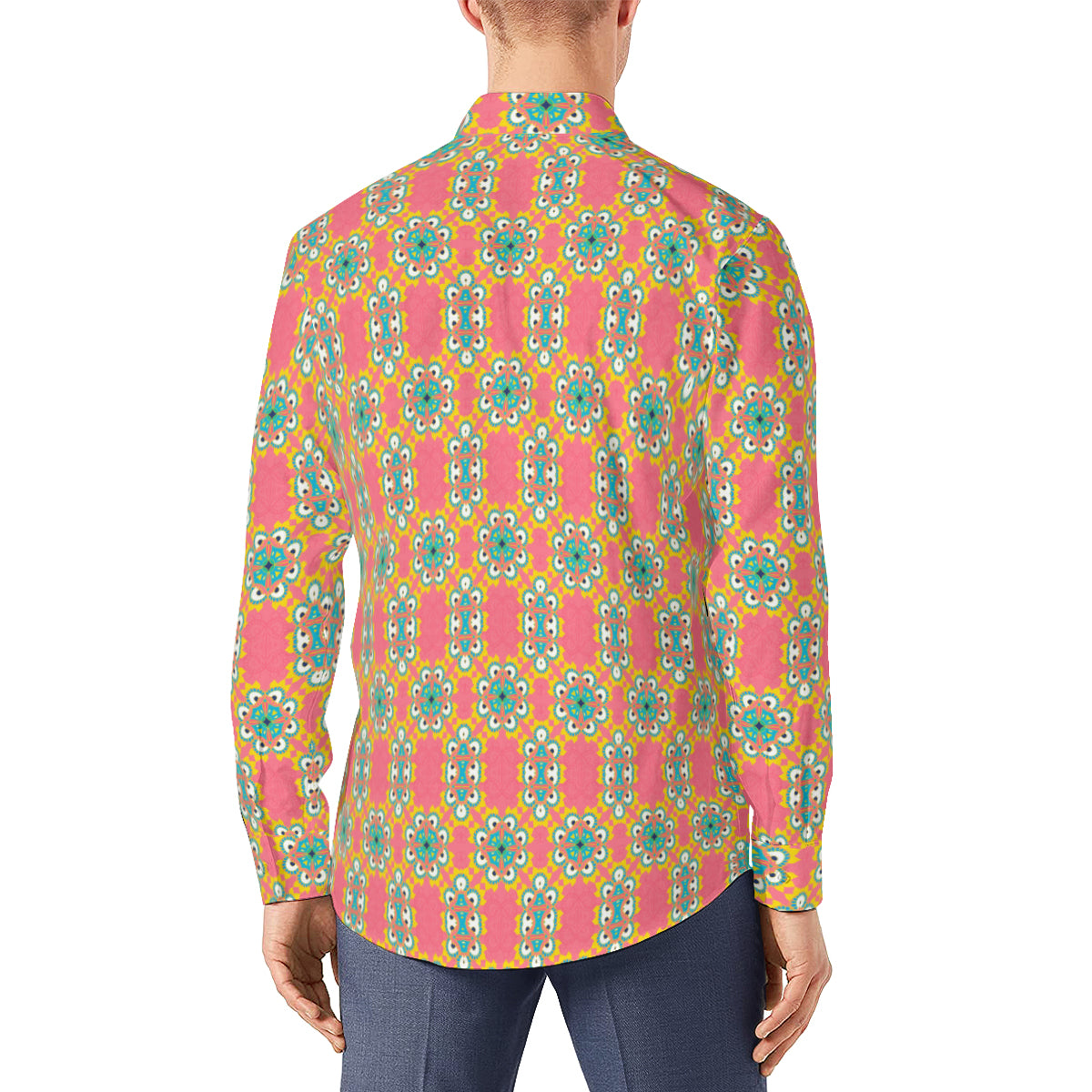 Pink Turquoise Shirt Men, Elegant Shirt Men, Pink Retro Shirt Men, 60s inspired shirt Men, Men's Pink Dress Shirt, Vintage style shirt Men