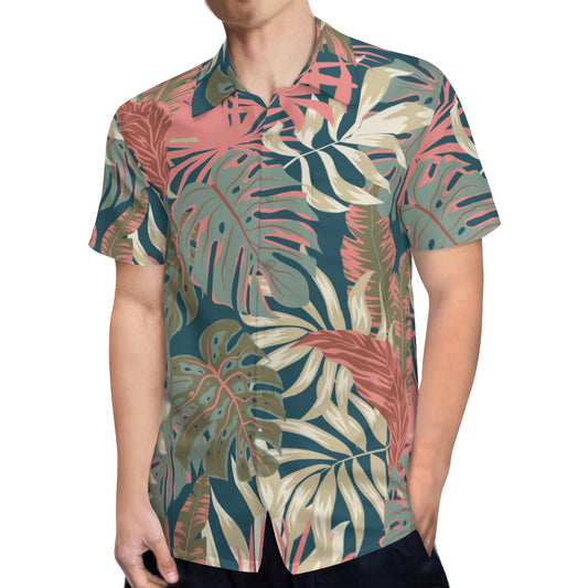 Hawaiian Shirt Men, Tropical Shirt Men, Leaf Shirt Men, Pink Teal Shirt Men, Nature Shirt Men, Spring Summer Shirt Men