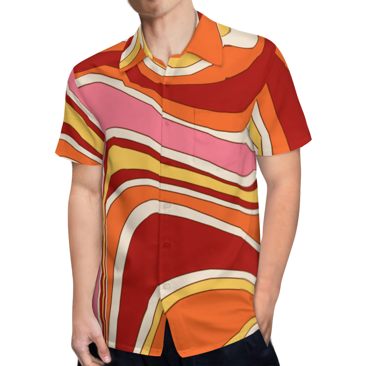 Vintage 70s style shirt, Red Hippie Shirt Men, Men's Stripe shirt, 70s Shirt Men, 70s inspired shirt