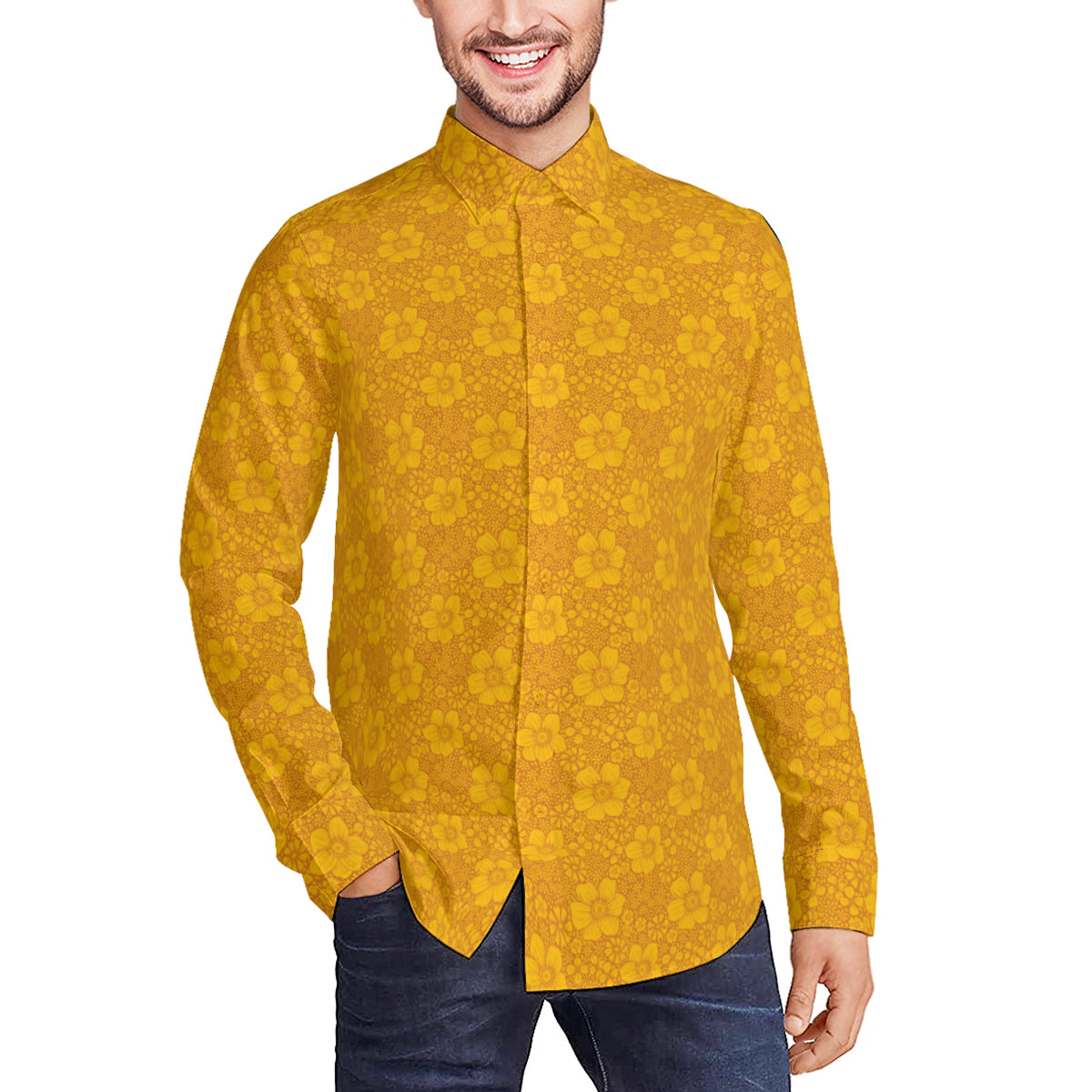 mustard yellow dress shirt mens Men's Gold~Yellow~Mustard Yellow Cotton Blend Convertible Cuffs Dress Shirt Mustard Gold Size Small 14.5" Neck/32 33" Sleeve
