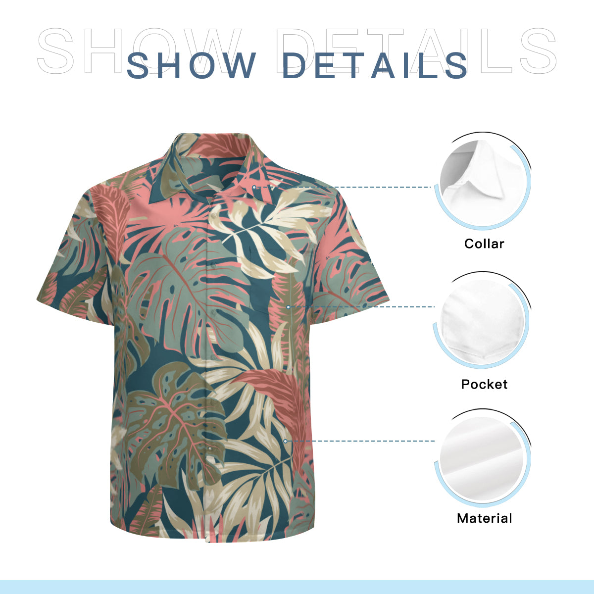 Hawaiian Shirt Men, Tropical Shirt Men, Leaf Shirt Men, Pink Teal Shirt Men, Nature Shirt Men, Spring Summer Shirt Men