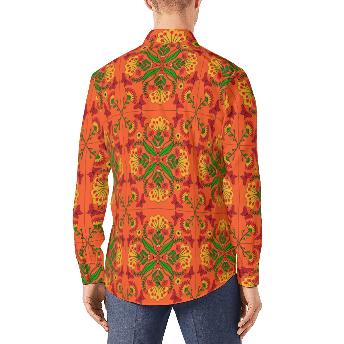 70s Shirt Men, Boho Shirt Men, 70s Style Shirt Men, Orange Floral Shirt Men, Vintage 70s style shirt, Retro Shirt Men, 70s inspired shirt