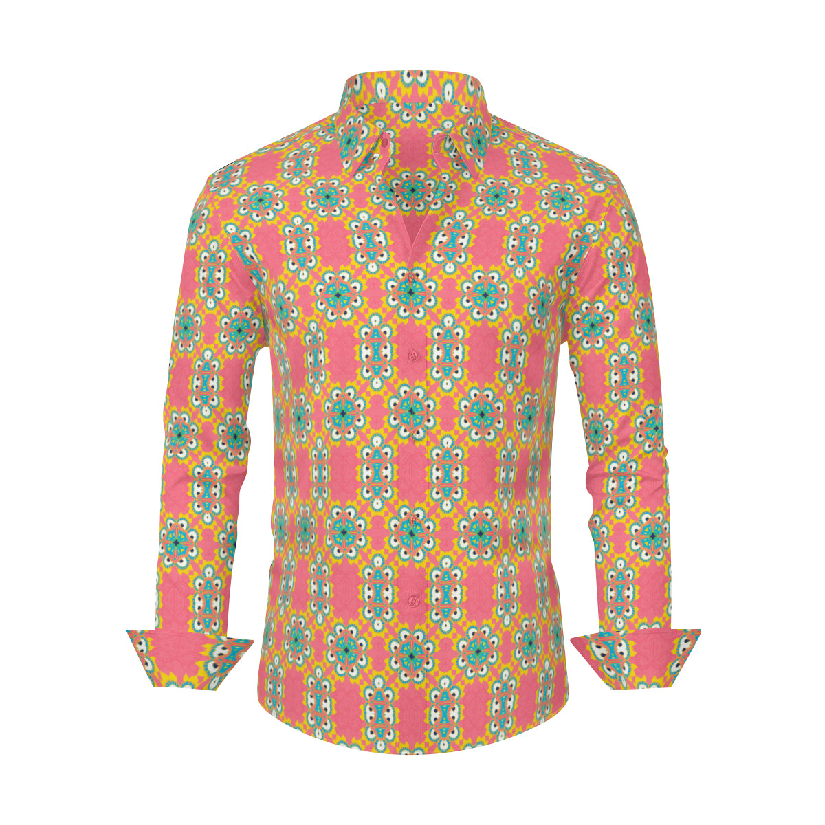 Pink Turquoise Shirt Men, Elegant Shirt Men, Pink Retro Shirt Men, 60s inspired shirt Men, Men's Pink Dress Shirt, Vintage style shirt Men