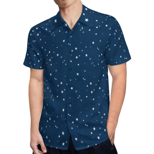 Star Shirt Men, Navy Blue Shirt Men, Short Sleeve Shirt Men, Star Print Shirt, Star Top Men, Gifts for Him, Astronomy Shirt Men