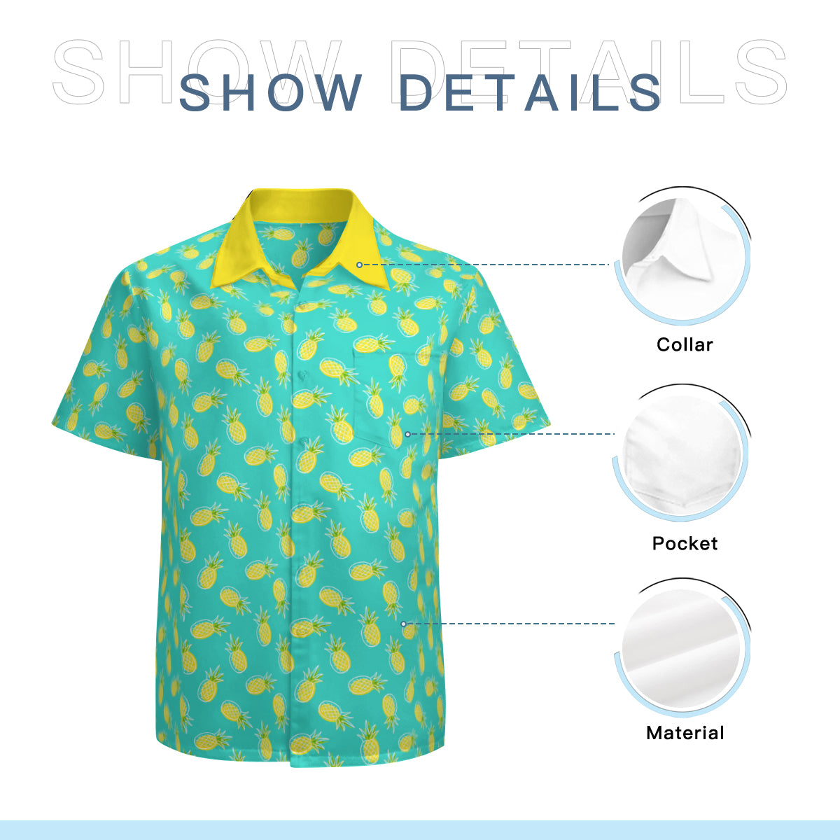 Pineapple Shirt Men, Tropical Shirt Men,Retro Hawaiian Shirt Men,Turquoise Shirt Men, 60s Style Top,Retro Shirt,Vintage Style Pineapple Top