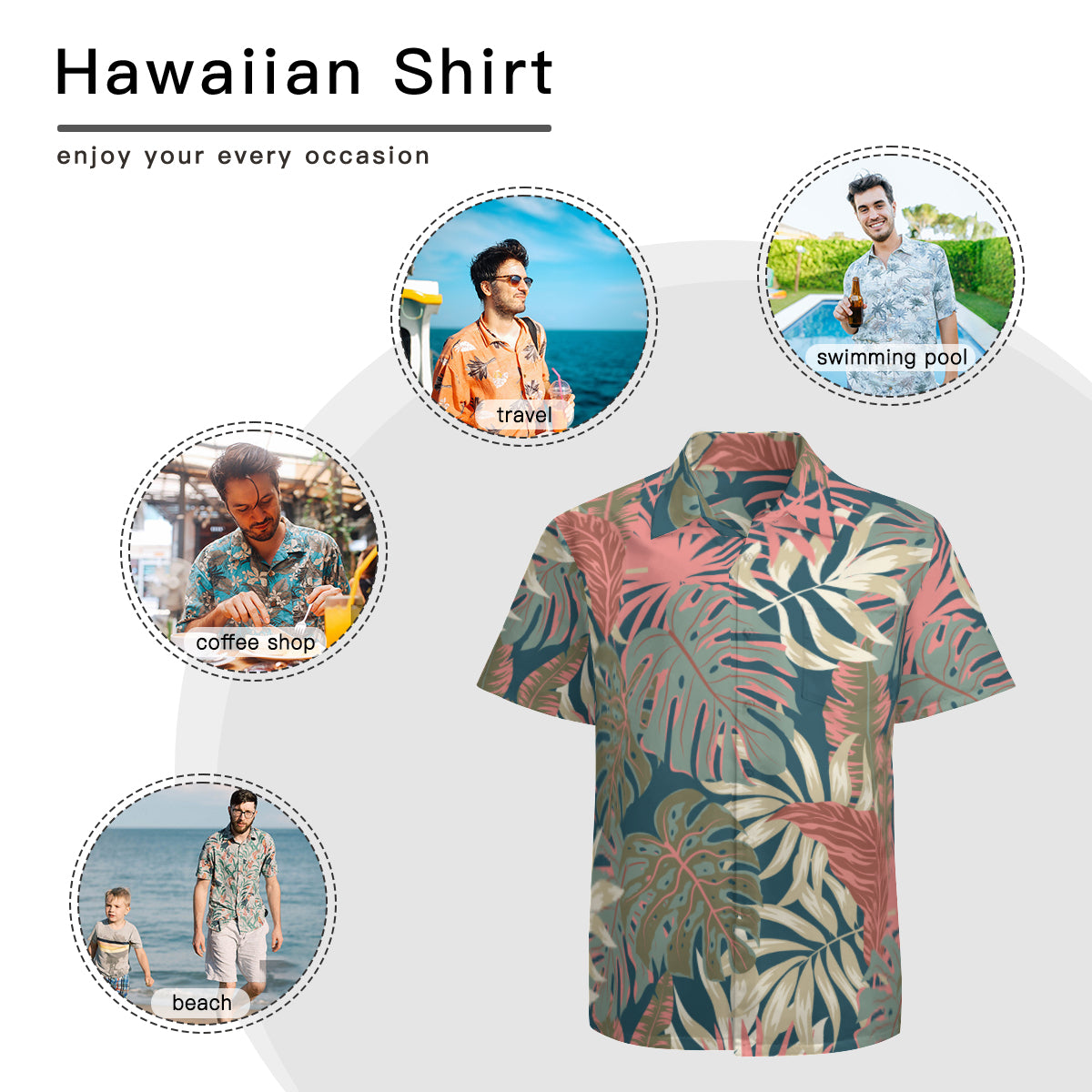 Hawaiian Shirt Men, Tropical Shirt Men, Leaf Shirt Men, Pink Teal Shirt Men, Nature Shirt Men, Spring Summer Shirt Men