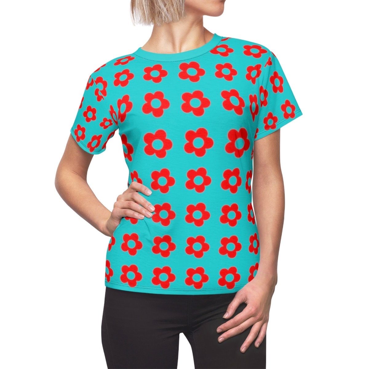 Retro Top, Mod Top, 60s tops, Vintage style top, Mod 60s top, Black Red Top, Vintage T-shirt, Vintage Floral Top, Vintage Floral Top