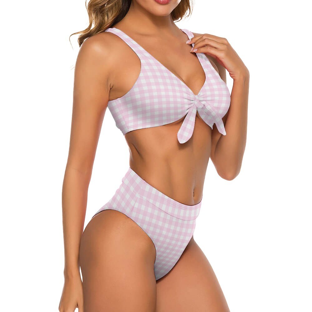 Pink Bikini, Pink Gingham Bikini, Retro High Waist Bikini, 50s style Bikini, Retro Bikini,Womens Bikini Set, Two Piece bikini,Retro Swimsuit