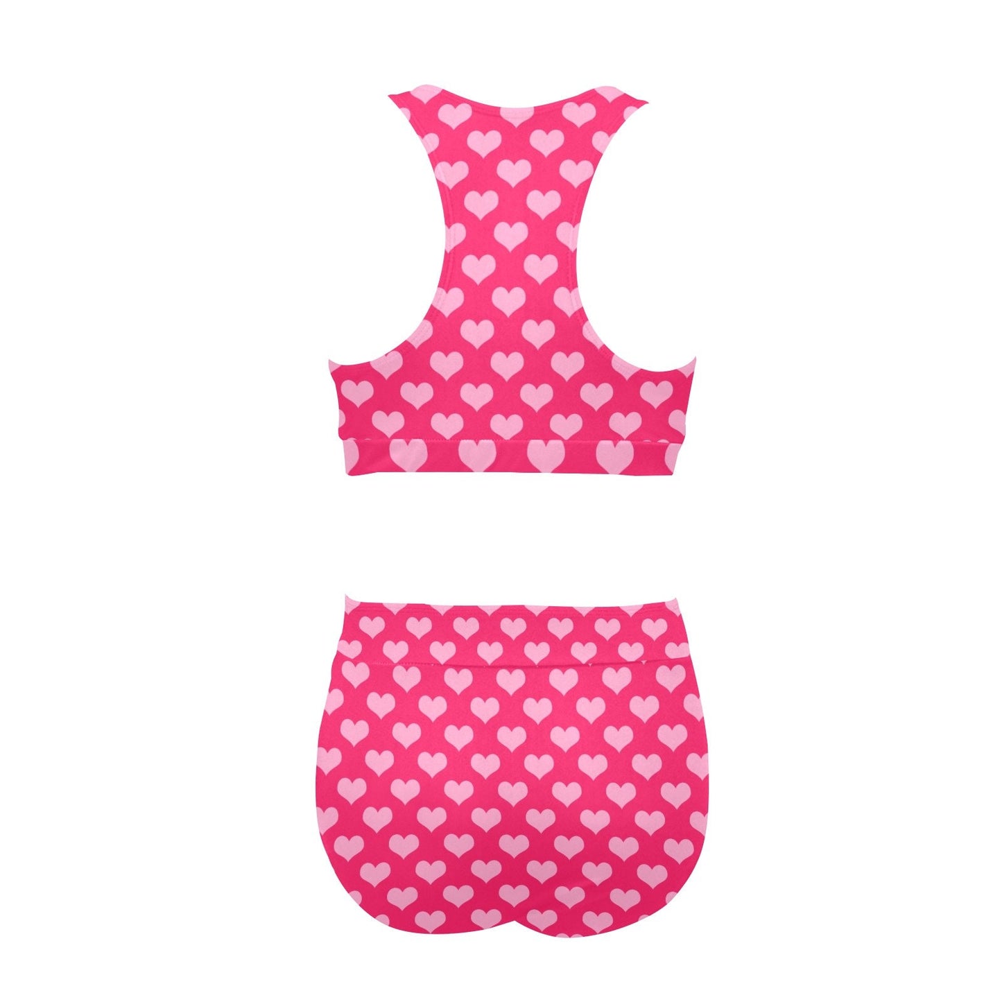 Heart Print Bikini, High Waist Bikini, Fuchsia Pink Tankini, Fuchsia Pink bikini, Women's Bikini Set, Two piece bikini set, Retro Swimsuit