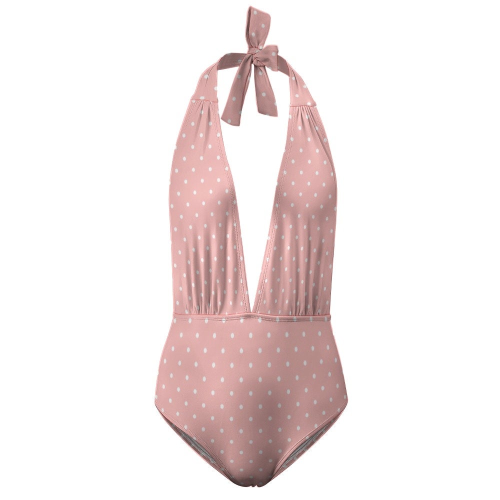 Halter Swimsuit, Sexy Swimsuit, Pink Polka Dot Swimsuit, One Piece swimsuit, Pink Swimsuit, Polka Dot Swimsuit, Women's Swimsuit
