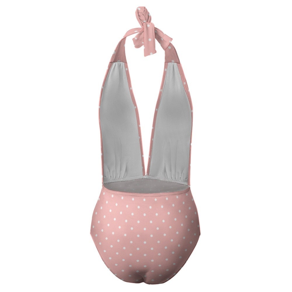 Halter Swimsuit, Sexy Swimsuit, Pink Polka Dot Swimsuit, One Piece swimsuit, Pink Swimsuit, Polka Dot Swimsuit, Women's Swimsuit
