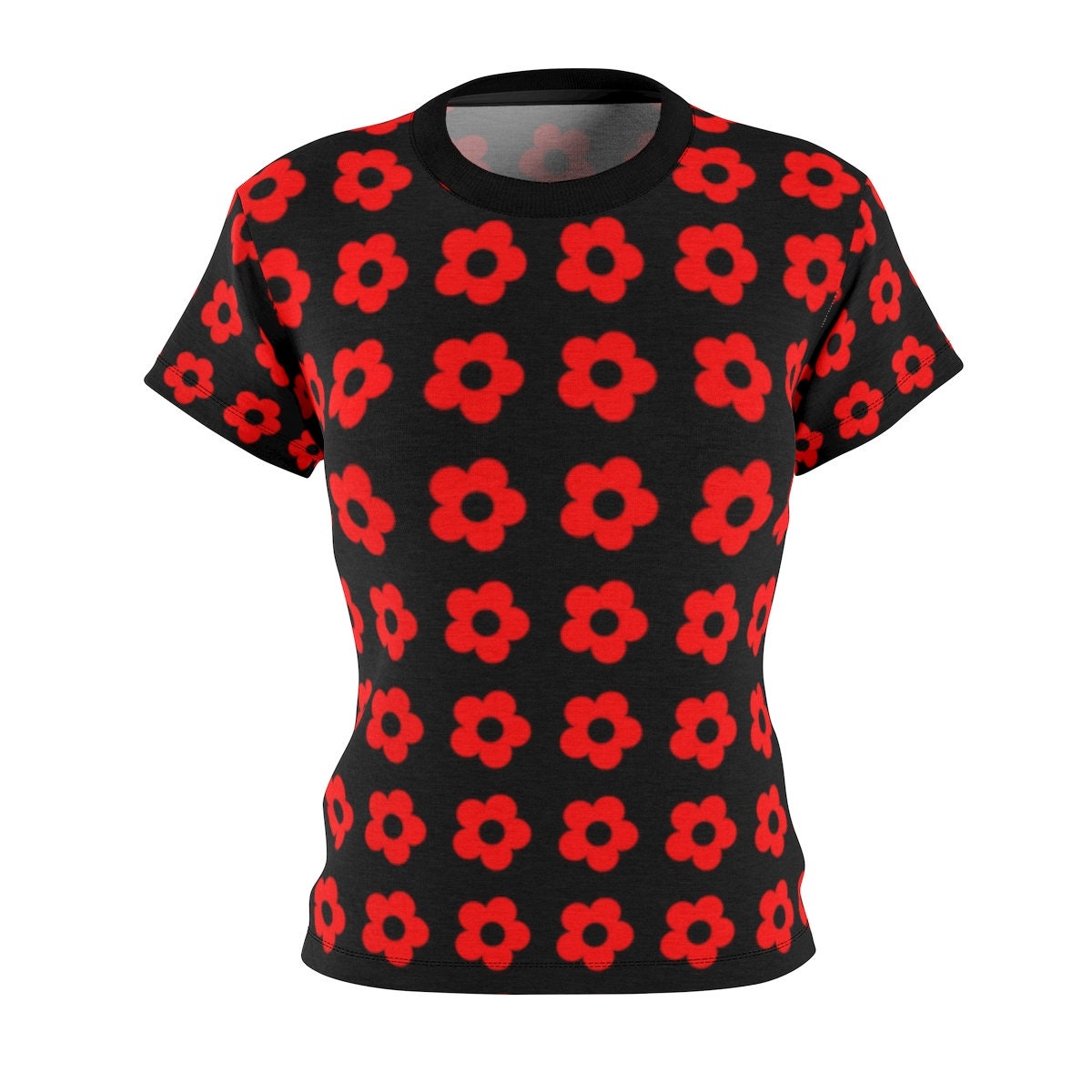Retro Top, Mod Top, 60s tops, Vintage style top, Mod 60s top, Black Red Top, Vintage T-shirt, Vintage Floral Top, Vintage Floral Top