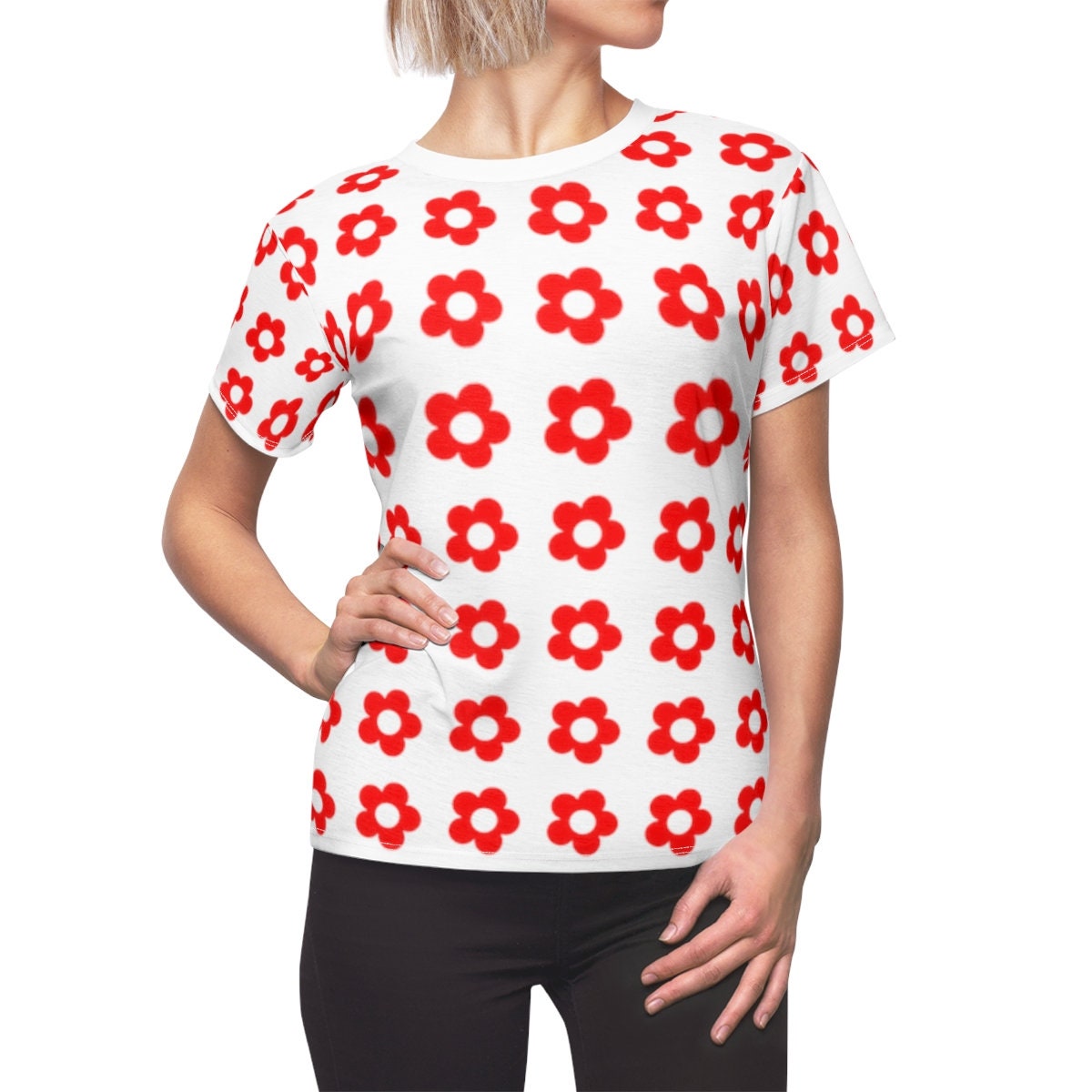 Retro Top, Mod Top, 60s tops, Vintage style top, Mod 60s top, Black Red Top, Vintage T-shirt, Vintage Floral Top, Vintage Floral Top